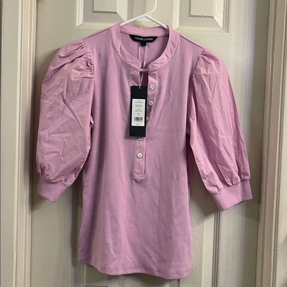 Veronica Beard Coralee Top Barely Orchid Knit Puff Sleeve Top Small New with Tag - Picture 2 of 4